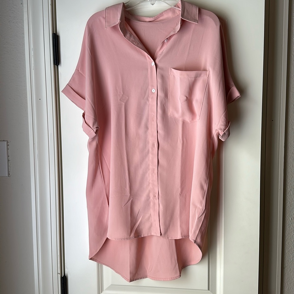 Pink Short Sleeve Button Down Shirt